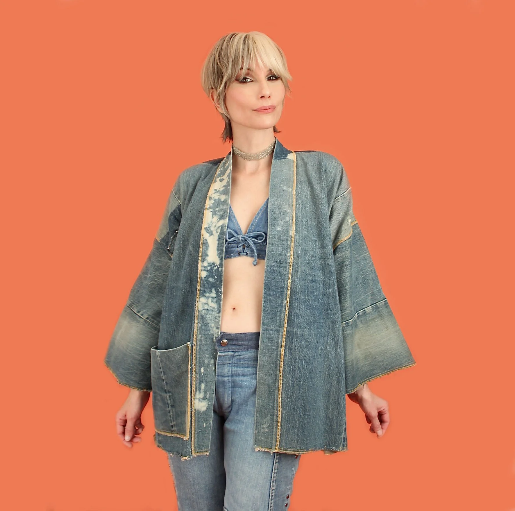 Vintage 60s 70s Selvedge Denim Wrap Jacket // Rare OOAK
